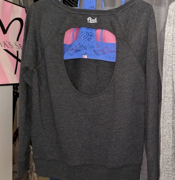 VS PINK charcoal grey open back sweatshirt - Picture 2 of 2